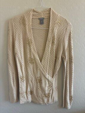 Ann Taylor Beige Sequin Wrap Top Size M